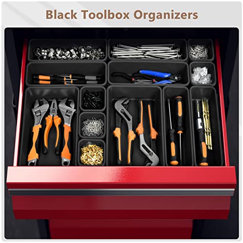 A-LUGEI【𝟯𝟮𝗣𝗰𝘀】【Black】 Tool Box Organizer Tray Divider Set, Desk Drawer Organizer, Garage Organization and Storage Toolbox Accessories for Rolling Tool Chest Cart Cabinet Work Bench Parts Hardware