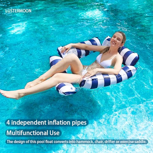 3 Pack Inflatable Pool Chair Float, Water Hammock Lounge Chair, Multi-Purpose Drifter Pool Floats for Summer Pool Lake Beach (Navy Blue + Light Blue + Orange)