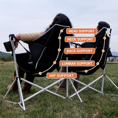 KingCamp Double Hammock Camping Chair Swinging Chair for Adults Portable Folding Rocking Chair Hold Up to 580 lbs with Adjustable Back Support Pillow Cup Holder for Outdoor Lawn Beach Concerts