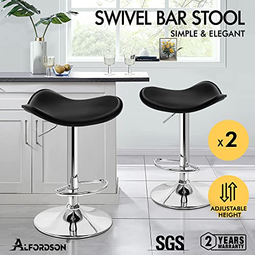 ALFORDSON Bar Stool 2X Swivel Portia Kitchen Barstools with 54-74.5cm Height Adjustable Gas Lift Backless Seat Leather Counter Dining Chairs with Footrest & Floor Protector in Black