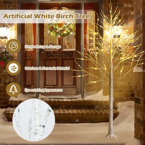 Costway Lighted Birch Tree, White Birch Tree w/Warm White LED Lights, Artificial Christmas Twig Tree for Holiday Festival Christmas Decoration, Artificial Christmas Birch Tree (1.8 M)