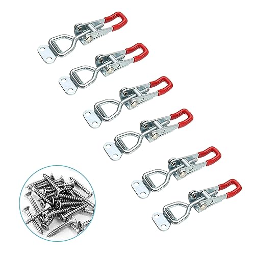 6 Pack Adjustable Toggle Clamp 4001,Adjustable Latch, Trailer Toggle Overcentre Latch Heavy Duty 330Lbs Holding Capacity Toggle Latches For Door Lid Jig, Tool Box Case (24PCS Screws)