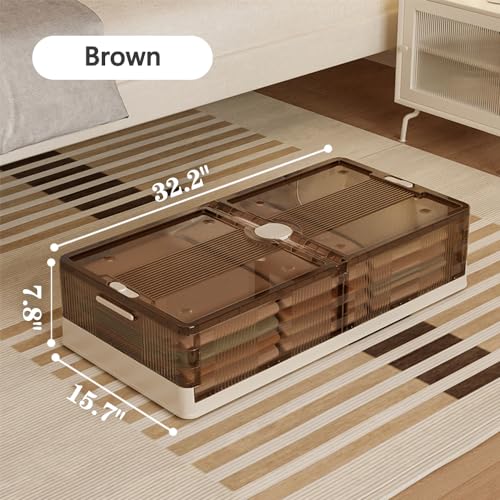 ZSYK Under-bed storage box with wheels, stackable, under-bed shoe storage drawer, foldable plastic storage box with lid, can store clothes, shoes, blankets, toys, books