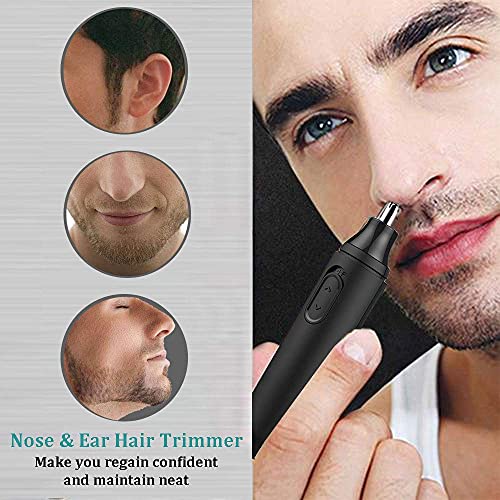 Nose and Ear Hair Trimmer, Professional Painless Nose Hair Remover for Men and Women, Waterproof Stainless Steel Head, Dual Edge Blades, Mute Motor, Cleaning Brush