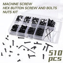 Zmbroll 510 Pcs M2 Socket Cap Screws Metric Hex Bolt Nuts Washers 12.9 Grade Alloy Steel Screw Hex Socket Head Cap Small Machine Screws Kits with Wrench Key