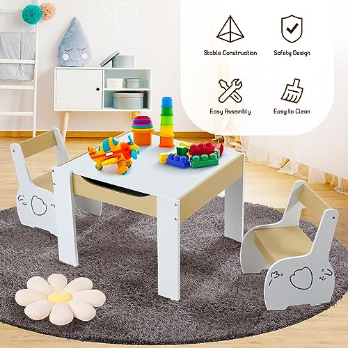 Kidbot Kids Table and 2 Chairs Set Childrens Desk with Storage Wooden Toddler Furniture Activity Centre for Drawing Study Reading