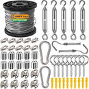 1/16 Wire Rope Kit,304 Stainless Steel Wire Cable 7x7 Strand Core 100ft Vinyl Coated Aircraft Cable,Outdoor String Lights Hanging Kit with Turnbuckles for Garden Cable Wire,Guy Wire Kit