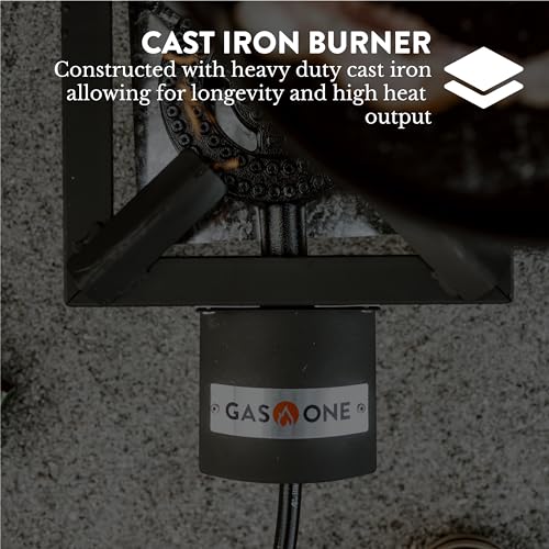 GasOne Single Propane Burner – Propane Burners for Outdoor Cooking with Heat Shield and Guard, Steel Braided Hose – High-Output Propane Burner Head for Camping, Tailgating, Home Brewing