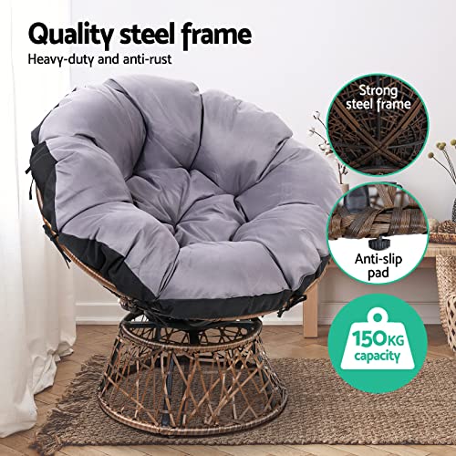 Gardeon Wicker Papasan Chair, Outdoor Chairs Patio Furniture Lounge Setting Garden Backyard Living Bedroom, 360 Degree Swivel with Soft Thick Cushion Brown