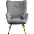 Yaheetech Boucle Fabric Accent Chair, Sherpa Furry Casual Vanity Chair with High Back and Soft Padded, Modern Fuzzy Sherpa Chair, Cozy Armchair for Living Room Bedroom Office, Gray