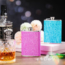 2 Pieces 8 oz Stainless Steel Colorful Glitter Hip Flask Alcohol Liquor Flask with Funnel Set, Colorful Glitter Coating for Women