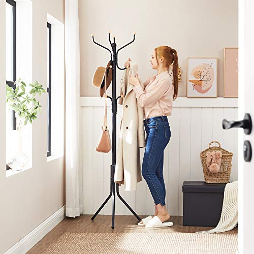 SONGMICS Metal Coat Stand Heavy Duty Clothes Bag Hat Rack Height 182cm with 12 Hooks Black RCR19B