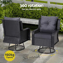 Gardeon 3 Piece Wicker Outdoor Swivel Rocking Chairs, Bistro Set Chair and Table Gliders Rocker Lounge Setting Patio Furniture Garden Backyard, 360 Degree with Soft Thick Cushion Glass Tabletop Black