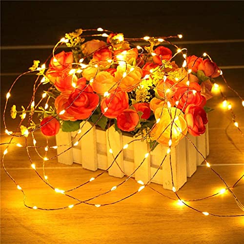 Solar String Lights Outdoor, HF 12M 200 LED Solar Powered Fairy Light with 8 Lighting Modes, Waterproof Copper Wire Tree Lights Lights for Christmas Party Decoration (Warm White-1 Pack)