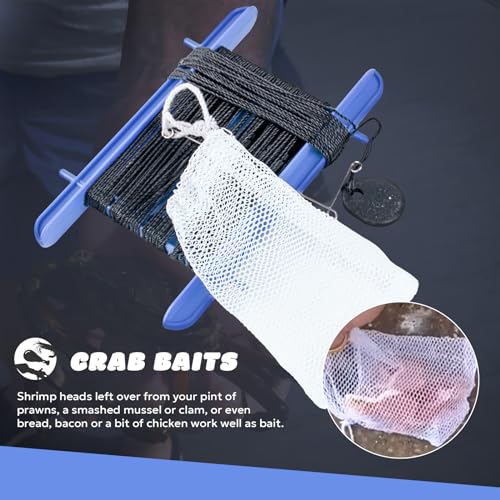 SF Set of 2 Crab Hand Line for Crabbing Colorful Frame with 13M Line, Bait Bag, 0.79oz Weight Block, Crab Fishing Line Catch Fish Prawn Crayfish Lobster, Red/Blue
