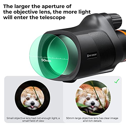 K&F Concept® 12X50 Monocular Telescope with Cleaning Cloth, FMC Lens & BAK4 Prism Telescopes for Adults, Sky Captain HD Monocular for Bird Watching Hunting Hiking Camping Travelling