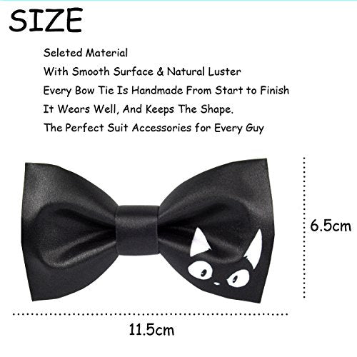 100% Satin Silk Mens Pre-Tied Bowtie Solid Bow Ties-Animal Series (Black cat Black)