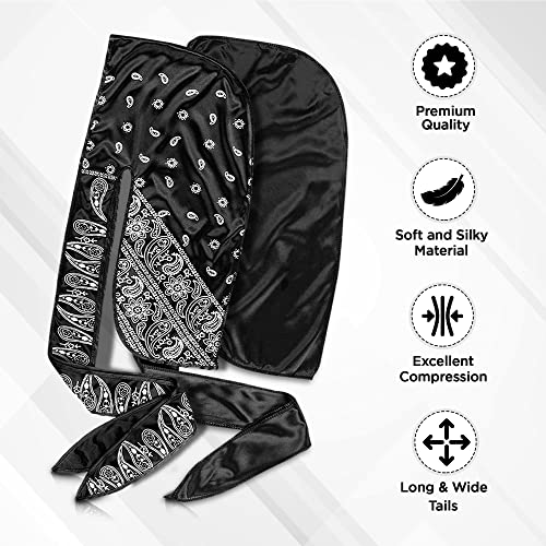 Roman-T 8-in-1 360 Wave Brush Kit for 360 Waves - 3 Brushes, Soft, Medium & Hard - 2 Silky Satin Durag - Black & Black Paisley, Hand Mirror, Comb, Hair Brush Cleaner - Gift Set