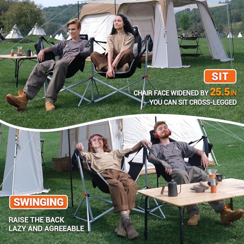 KingCamp Double Hammock Camping Chair Swinging Chair for Adults Portable Folding Rocking Chair Hold Up to 580 lbs with Adjustable Back Support Pillow Cup Holder for Outdoor Lawn Beach Concerts