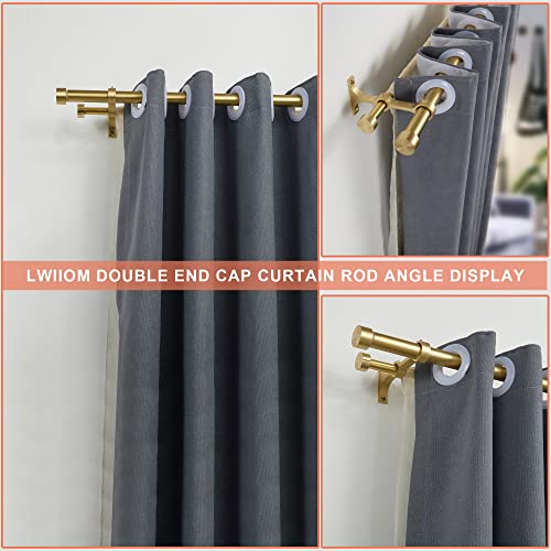Lwiiom Double Curtain Rods with Aluminum End Cap and Full Surround Brackets,1"Front and 5/8" Back Rod,Adjustable between 72 to 144 Inches (6-12 Feet), Brass Double Window Drapery Rod