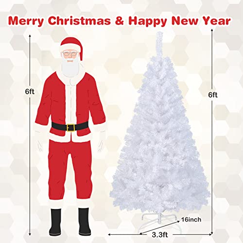 COSTWAY 6Ft-Artificial-PVC-Christmas-Tree-W-Stand-Holiday-Season-Indoor-Outdoor-White