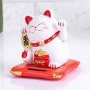 Lucky Cat, Solar Powered Cute Waving Cat, Maneki Neko Waving Arm for Fortune Money and Good Luck, Fengshui Lucky Cat Swinging Arm for Home Display/Car Decor(White)