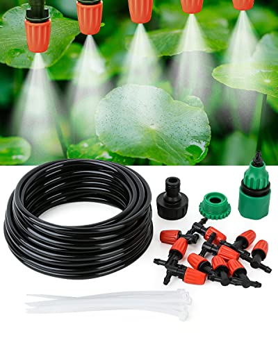 Yulaiyoen Micro Drip Irrigation Kit, Garden Irrigation System Plant Automatic Watering Kit with 32.8ft 1/4inch Blank Distribution Tubing Hose Adjustable Misting Sprinkler Nozzles for Greenhouse Patio