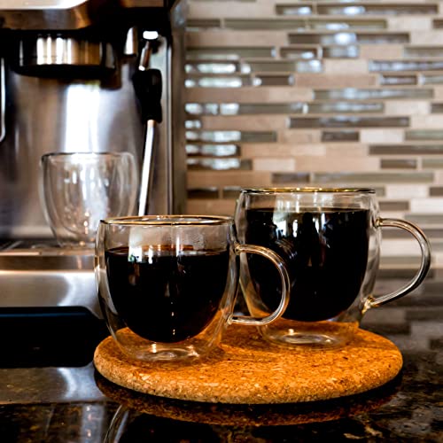 Youngever 2 Pack 250ML Glass Coffee Cups, Espresso Cups, Double Wall Thermo Insulated Coffee Cups, Glass Coffee Mugs