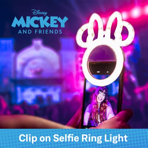 Disney Minnie Mouse Clip On Selfie Ring Light for Phone- Rechargeable LED Ring Light for iPhone and Other Devices- Small Ring Light - 3 Light Settings Disney Selfie Light Ring