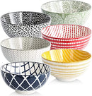 HUIRUMM Ceramic Cereal Bowl, Set of 6 Vibrant Color Dessert Bowls,22 oz Porcelain Bowl Set,Oatmeal Bowls, Bowls for Soup, Salad, Rice, Ramen, Dessert, Rice, Noodle, Bowls for Kitchen, Assorted Designs
