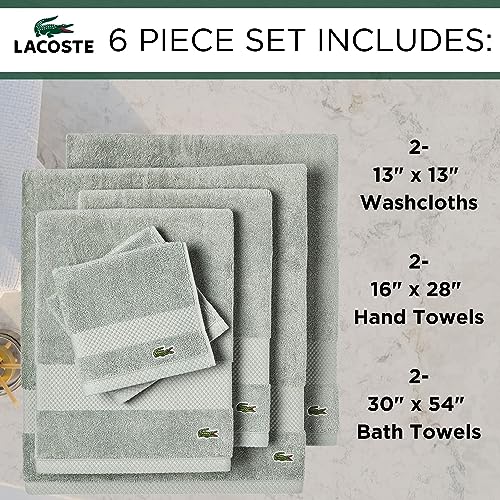Lacoste Heritage Supima Cotton 6-Piece Towel Set, 2 Bath Towels, 2 Hand Towels, 2 Washcloths, Aloe