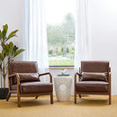 glitzhome 30.75 "H Mid Century Coffee Accent Armchair, Single Reading Armchair PU Leather Lounge Chair with Walnut Ruberwood Frame