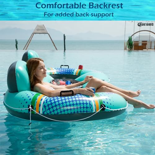 Jasonwell Inflatable River Tube Float - 2 Person Heavy Duty River Float Pool Floats with Removable Cooler Lake Water Tubes for Floating River Raft Lounge Floatie with 2 Cup Holders for Adults (Cyan)