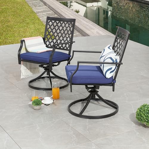 LOKATSE HOME Patio Swivel Rocker Chairs Furniture Metal Outdoor Dining Chairs with Cushion Set of 2