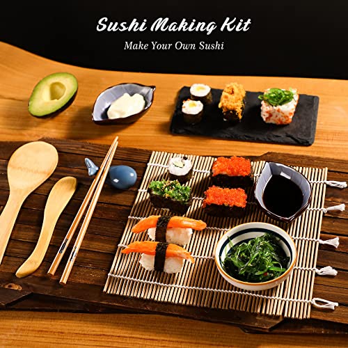 Delamu Sushi Making Kit, Bamboo Sushi Mat, Including 2 Sushi Rolling Mats, 5 Pairs of Chopsticks, 1 Paddle, 1 Spreader, 1 Beginner Guide PDF, Roll On, Beginner Sushi Kit