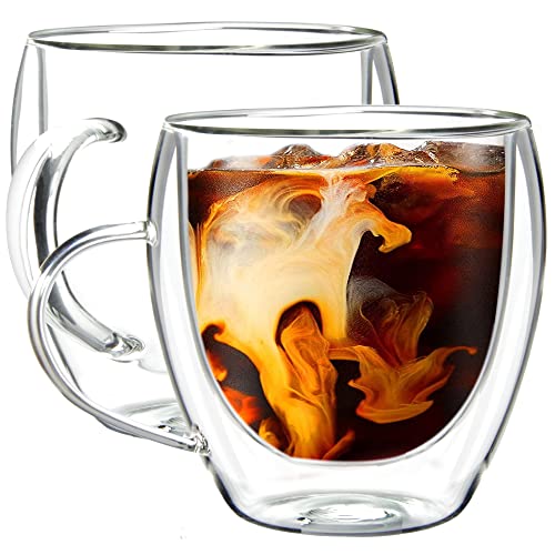 Youngever 2 Pack 250ML Glass Coffee Cups, Espresso Cups, Double Wall Thermo Insulated Coffee Cups, Glass Coffee Mugs