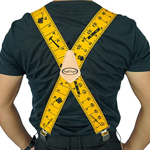 MELOTOUGH Men's Braces Fully Elastic 2 inch Wide X back Heavy Duty Work Suspenders, Yellow Rule, Large