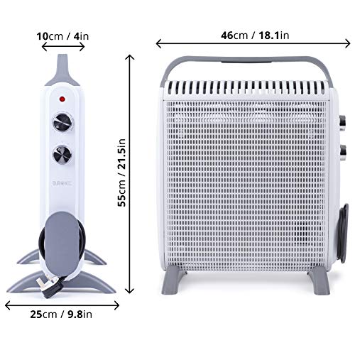 Duronic HV180 Electric Radiator, Energy-Saving Heater with Thermostat, Portable Convector with Carry Handle, Heater with 2 Levels, 1800 Watt Radiator with Overheating Protection, Heat Waves