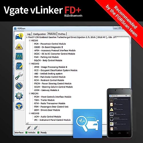 Vgate OBDII Bluetooth, vLinker FD+ OBD2 Diagnostic Device OBD Adapter for Android, iOS and Windows (Bluetooth 4.0)