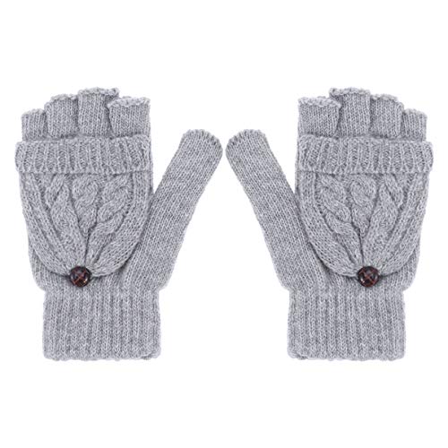 SOLUSTRE Women's Mittens Winter Mittens Warm Half Finger Gloves for Women, Flip Knitted Mittens Convertible Fingerless Gloves (Grey) White Mittens Ladies Mittens