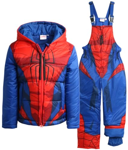 Marvel Boys' Spider-Man Snowsuit - 2 Piece Ski Jacket and Snow Bib Ski Pants Overalls: Toddler/Boy (2T-7), Spidey Red Blue, 7