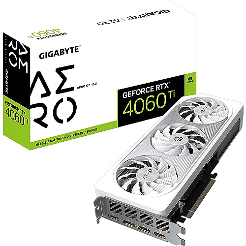 Gigabyte NVIDIA GeForce RTX 4060 Ti Aero OC Graphics Card - 16GB GDDR6, 128-bit, PCI-E 4.0, 2595MHz Core Clock, 2X DP 1.4, 2X HDMI 2.1a, NVIDIA DLSS 3 - GV-N406TAERO OC-16GD