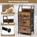 Giantex 3 Chest of Drawers, Industrial Storage Cabinet w/Top Shelf & 3 Removable Drawers, Solid Steel Structure, Foldable Fabric Drawer, Dresser Organizer Wooden, Rustic Brown