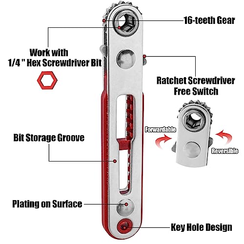 Bestgle 2 Pcs Mini Ratchet Wrench Set Flat Head & Elbow Head Cr-V Steel Reversible Ratcheting Wrenches with 1/4" Hex Drive Socket High Torque Offset DIY Hand Tools for Screwdriver Bits