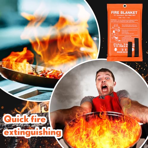 Fire Blanket Fiberglass Fire Emergency Blanket Flame Retardant Fire Suppression Blanket Fireproof Emergency Survival Safety Cover for Kitchen Home Car Office Camping, 39 x 39 Inch (30, Orange)