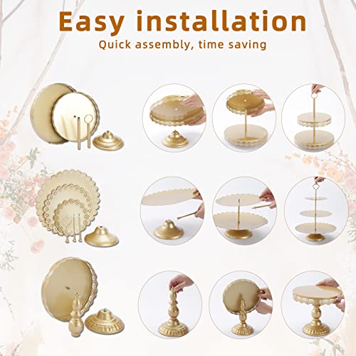 ZUMELER 5Pcs Gold Cake Stands Set Metal Round Cupcake Holder Cookies Dessert Display Plate Serving Tower Tray Platter with Handl for Baby Shower Wedding Birthday Party Decorating