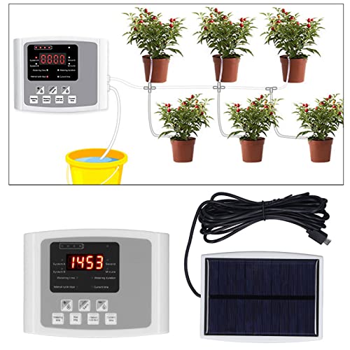 Solar Smart Water Timer, Solar Powered Hose Timer Automatic Drip Irrigation Kit for Outdoor Garden Lawn Irrigation System, Programmable and Single Pump