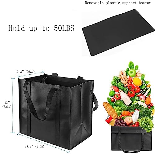 POATOW 10 Pack Reusable Grocery Shopping Bags,Large Foldable Tote Bags Eco Produce Bags with Long Handle and Belt Bottom Plate