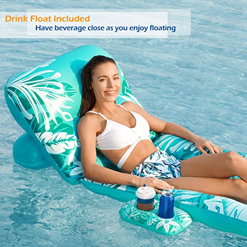 Jasonwell Inflatable Pool Float Adult - Pool Floaties Lounger Floats Rafts Floating Chair w Adjustable Backrest Cup Holders Water Floaty Pool Lake Lounge Tanning Float Beach Party Toys Adults Kids