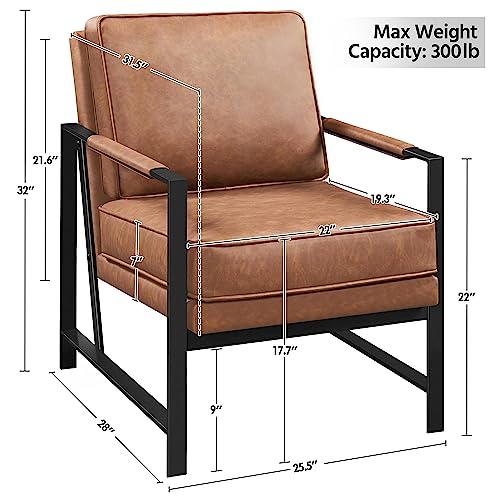 Yaheetech PU Leather Armchairs, Retro Leisure Accent Chair with Extra Soft Padded and Cushion, 105 Degree Slant Back, Modern Reading Arm Chair for Living Room/Office/Bedroom/Study, 2pcs, Light Brown